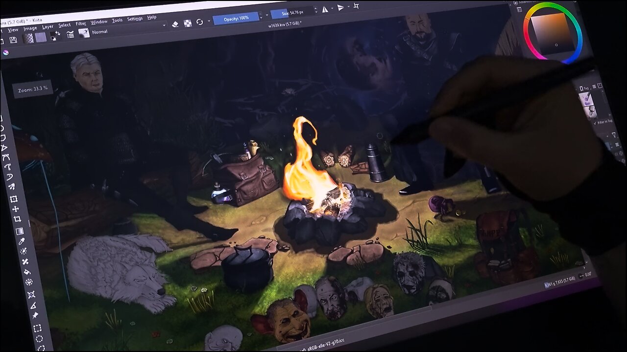 Shading A Comic Panel Part 1: Around The Campfire (Timelapse)