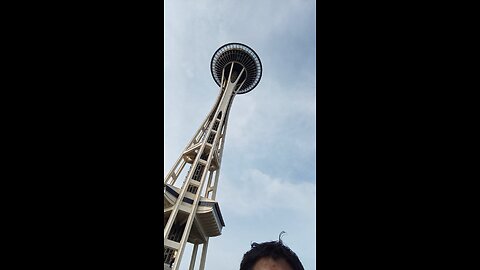 Filming the Space Needle in Seattle, waiting for JetBlue trip