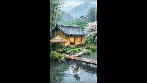 “Unreal Rainfall in a Village House 🌧️🏡”