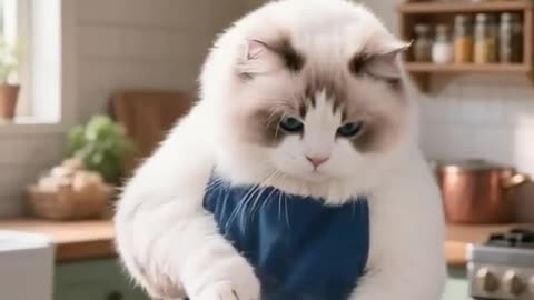 cat cooks spaghetti