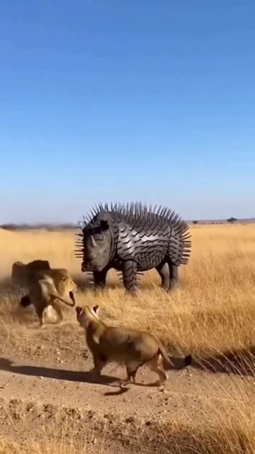 Lions Attack SPIKED Rhino – Instant REGRET! 😱 #wildlife #animals #wildanimals