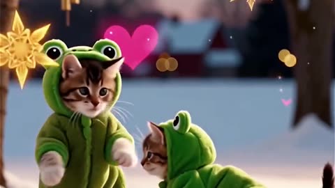 Frog Kitties Love Snow 🐸👯#cat #cute #cats #love #friends #winter
