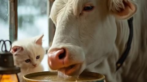 🐱🐄 Brave Cat Rescues a White Cow from a Butcher! 🚛💨 - 4k UHD