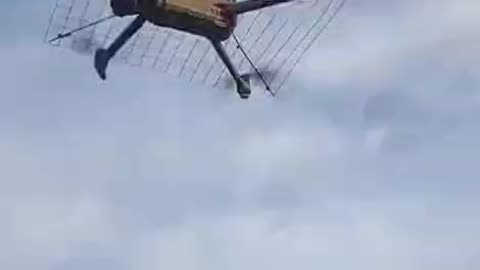 Ukrainian quadcopter equipped with metal mesh