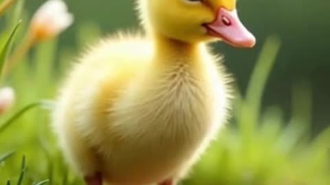 Primavera en miniatura: un patito curioso entre flores y agua
