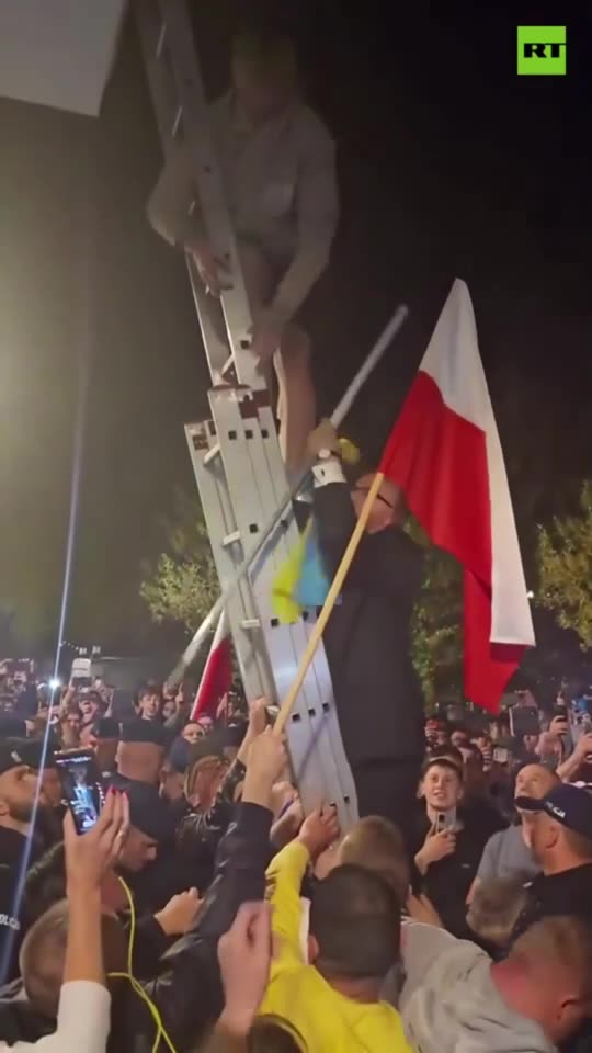 Polish presidential candidate Grzegorz Braun yanks Ukrainian flag from town hall