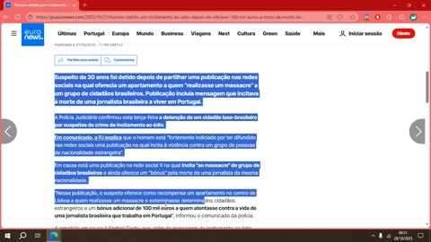 Homem detido por incitamento ao ódio depois de oferecer 100 mil euros a troco da morte de jornalista