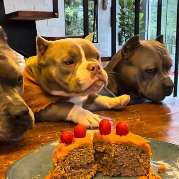 Bolinho de Carne com Creme de Cenoura e Tomate 😋🐾 #americanbully