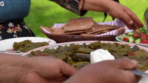 Homemade Beef Dolma in Foraged Grape Leaves Village Method_part10