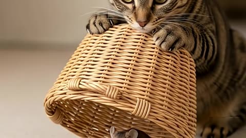 Shocking! The cat waits for the snake to take the bait