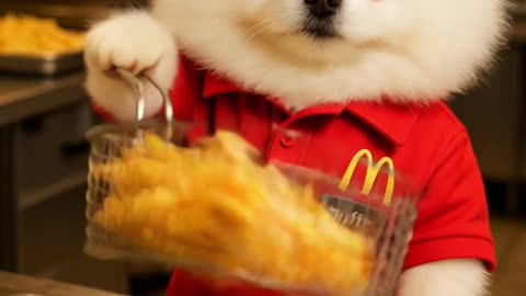POV: You just hired a puppy at McDonald’s 😅She tried her best 🍔
