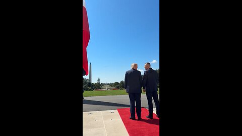 President Trump and Polish President Karol Nawrocki stand and watch the flyover of US fighter jets