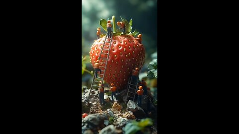 miniature figures/scenes created on fruits—a niche that blends food art with miniature photography: