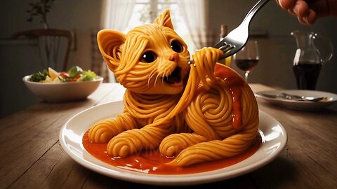 Horrible cat, spaghetti, baby, growl, reel, paw-shaker, glitch, drool.