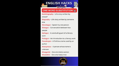 one word substitution । Most important for exam 00 #studyhacks123 #english #vocabulary #shorts