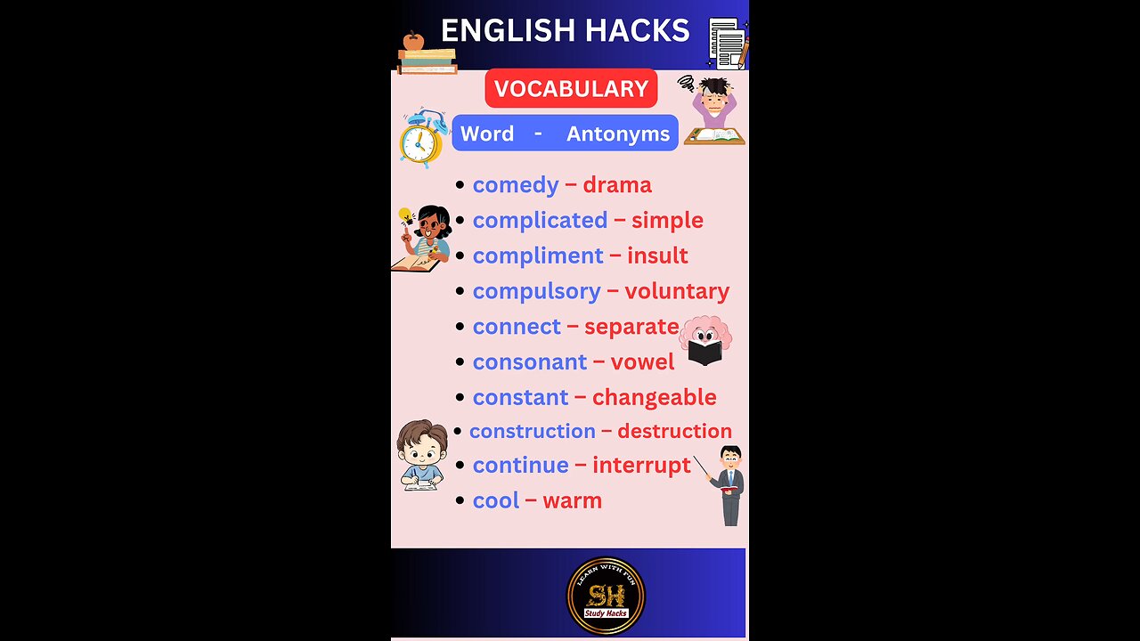 Most important daily use vocabulary with Antonyms 06 #studyhacks123 #vocabulary #english #shorts