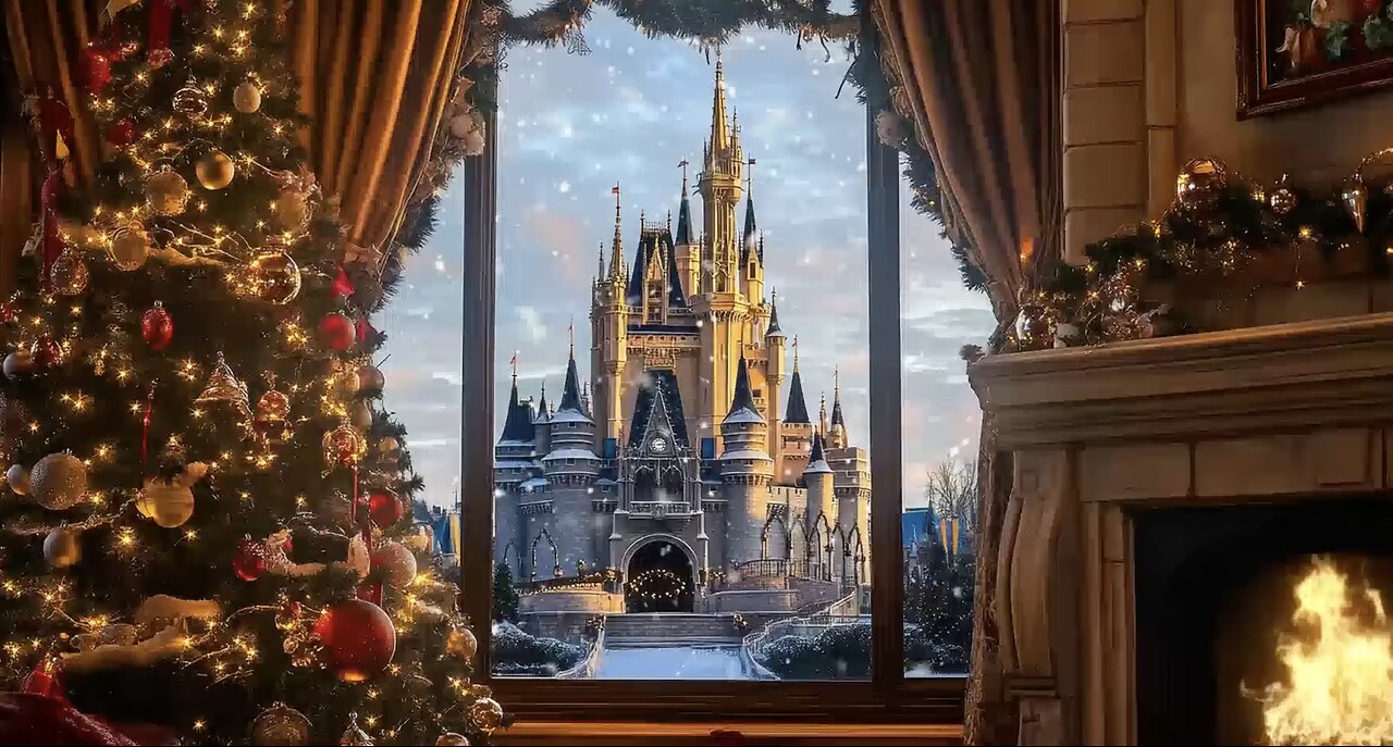 RELAXING Disney Christmas Music Ambience By The Fireplace 6 Hour.