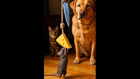 Dog and Cat Watch as Brave Rat Risks It All