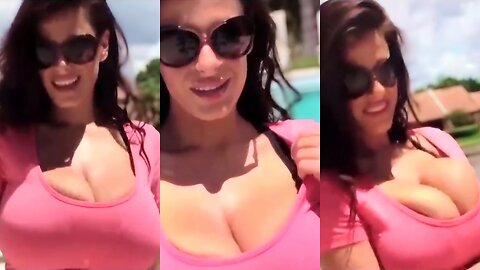Model Wendy Fiore in a rare pink dress by the swimming pool - short glimpse