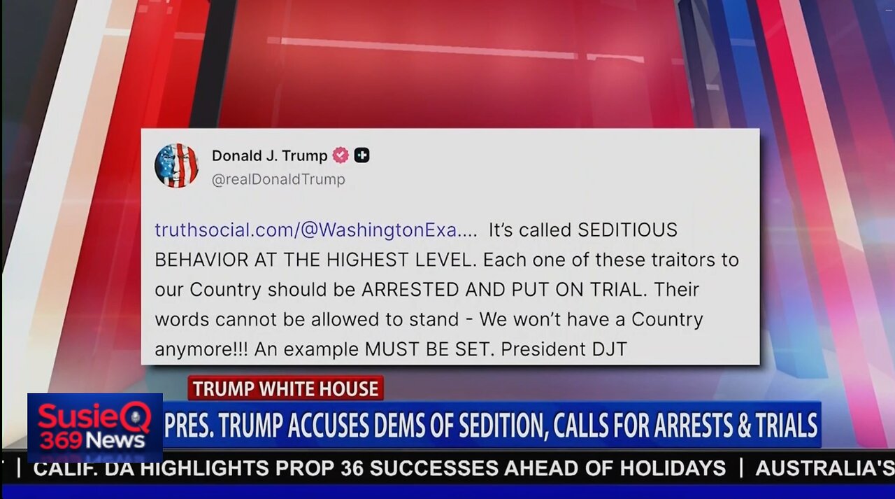 PRES TRUMP ACCUSES DEMS OF SEDITION, CALLS FOR ARRESTS AND TRIALS
