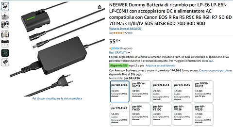 #neewer Dummy Batteria LP-E6 LP-E6N LP-E6NH accoppiatore DC e alimentatore AC compatibile Canon EOS