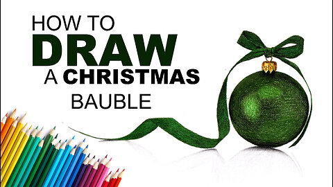 How To Draw a Green Christmas Bauble With a Green Ribbon Using Coloured Pencils.