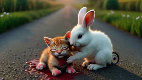 The Rabbit Saves a Kitten's Life #RabbitRescue #CuteAnimals #AnimalRescue