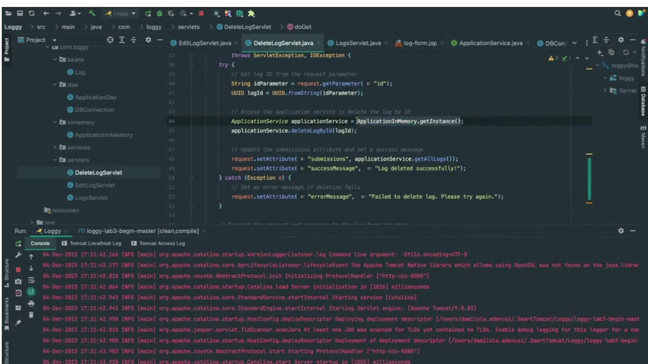 Student Work (Assignment) | CST8277 output part 1 Java Spring Application |Algonquin College