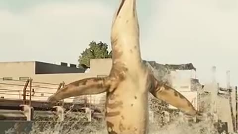 Kronosaurus bites off a great white shark with its very powerful teeth - Jurassic World Evolution 2