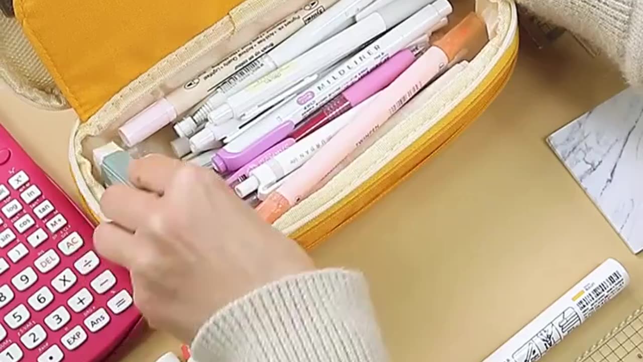 Angoo Pen-Pencil Case, Fold Canvas Stationery Storage Bag Organizer for Cosmetic Travel Student