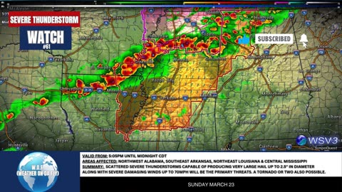 🌩️ Severe Storm Watch #61: AR, LA to AL Tonight! 3/23/25 #shorts #severeweather