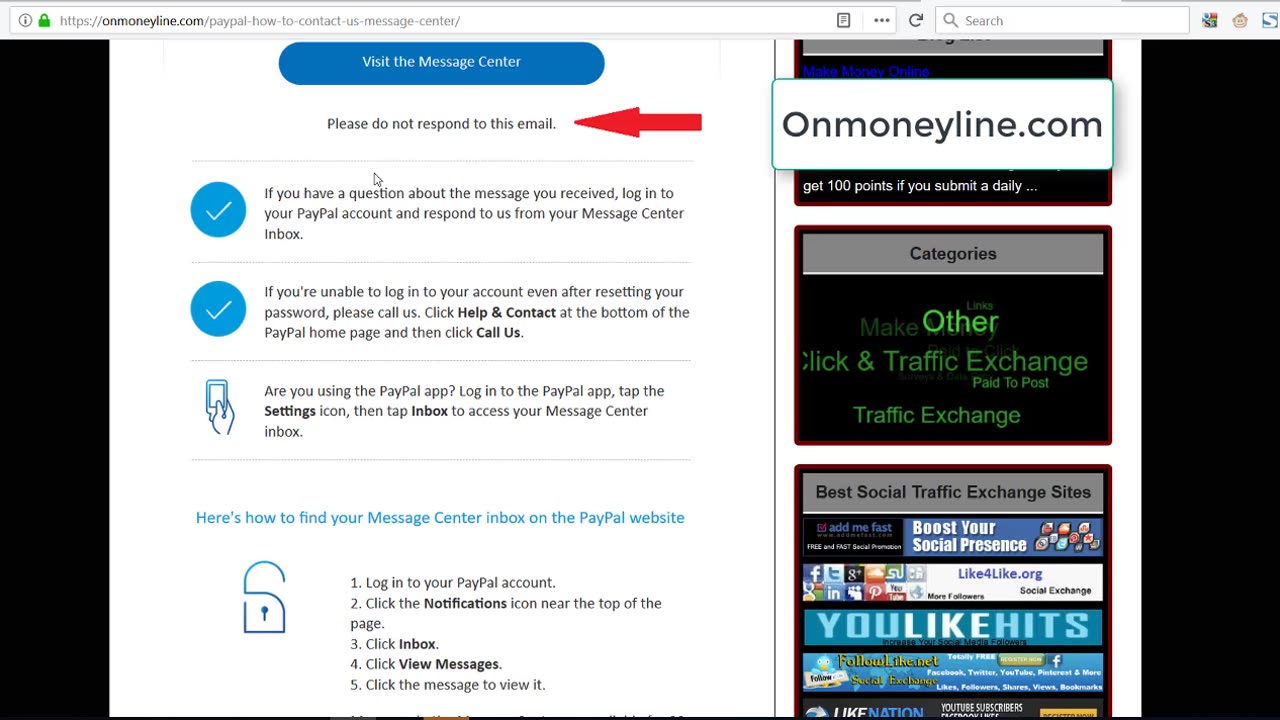 How to contact Paypal in Message Center Guide - Onmoneyline
