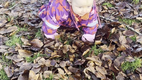 Baby Kayla Crawling Outside 🍂 (Chill Video, Lots of Leaves)