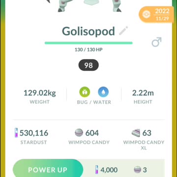 Pokemon Go Evolution - 98% Wimpod ➡️ Golisopod
