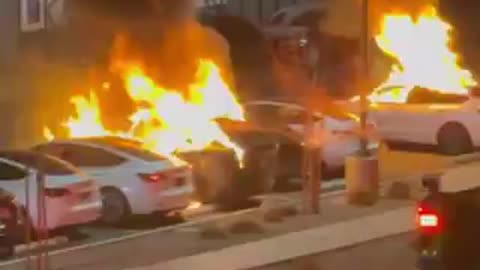 Teslas set on fire in Las Vegas at about 3am today