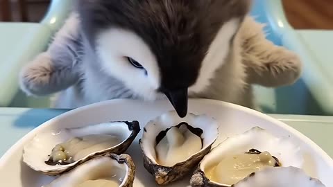 Baby Penguin Tries Oysters in a High Chair 🐧🦪