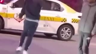 Migrant attacks elderly Man on Bus when a fellow Spaniard jumps out a Taxi to come to his aid.