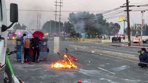 Anti-ICE rioters hurl rocks at ICE agents and other members of law enforcement