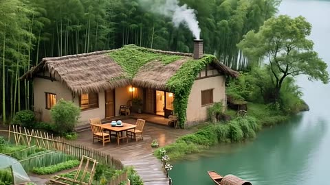 Peaceful Village Life by the River 🌿🏞️