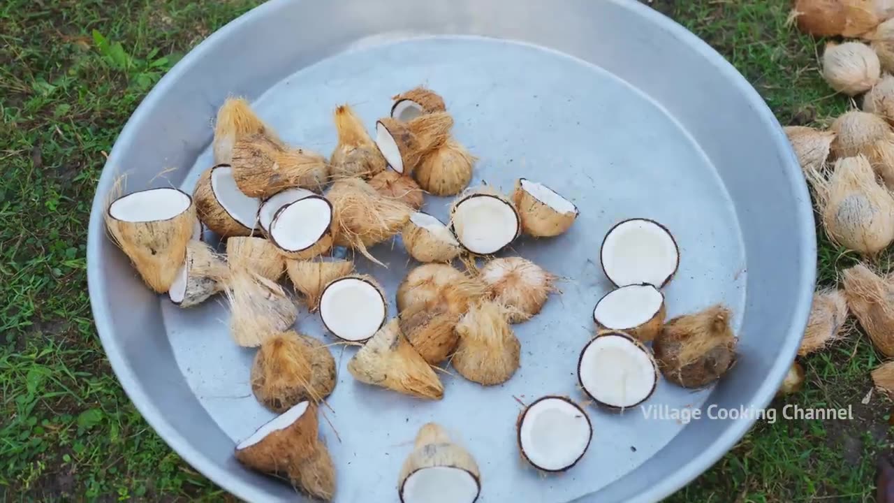 COLORFUL SWEET | Coconut Laddu Recipe Cooking in Village | Farm Fresh Coconut Nariyal Ladoo Recipe
