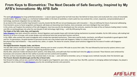 From Keys to Biometrics: The Next Decade of Safe Security, Inspired by My AFB’s Innovations