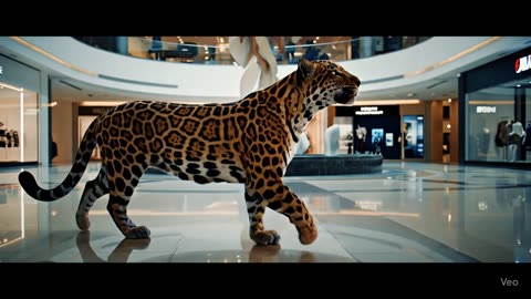 Jaguar walking thru a mall