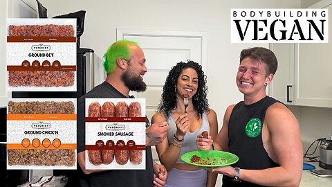 Vegan Meat Speed Cook Off Challenge & Live Taste Test Review of The Vutchery | TheBodybuildingVegan 