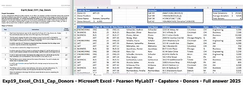 Exp19_Excel_Ch11_Cap_Donors - Microsoft Excel - Capstone - Donors - Pearson MyLab IT (Full in 2025)