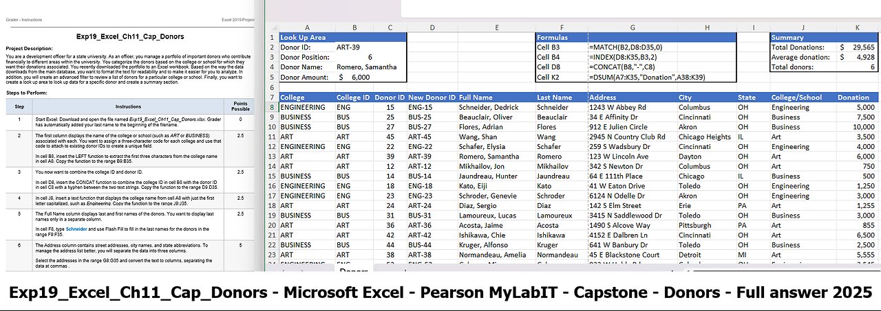 Exp19_Excel_Ch11_Cap_Donors - Microsoft Excel - Capstone - Donors - Pearson MyLab IT (Full in 2025)
