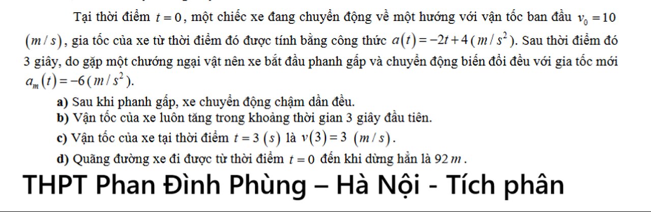 THPT Phan Đình Phùng – Hà Nội: Tại thời điểm t = 0, một chiếc xe đang chuyển động về một hướng với