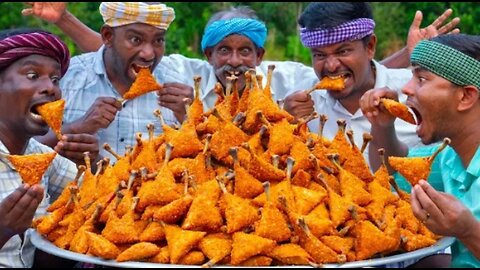 FRIED CHICKEN SAMOSA | Crispy Samosa Recipe Cooking in Village | Chicken Recipe