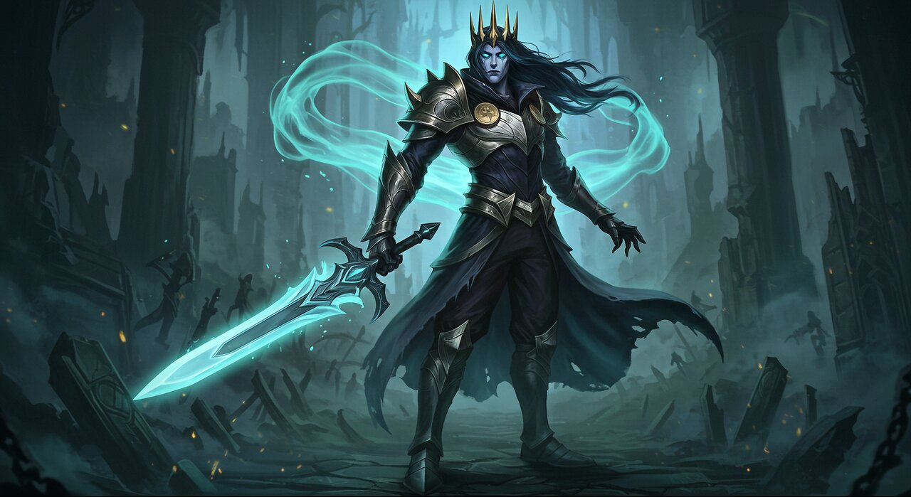 Epic Fantasy Battle: Viego’s Sword Leap Amid Crumbling Ruins