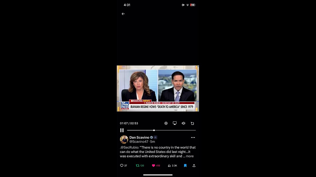 Dan Scavino : Marco Rubio on military operation on Iran 22/06/2025