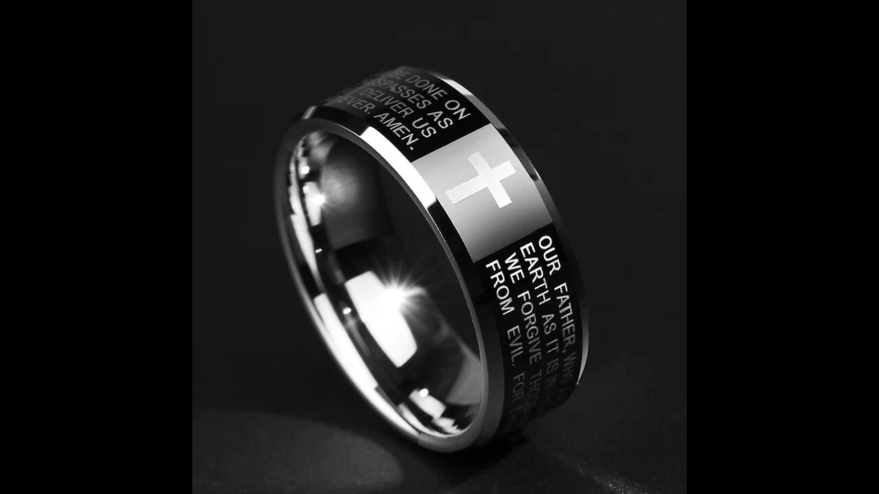 Personality Men's Black Tungsten Alloy Ring with Cross, No Fading, Scratch Resistant